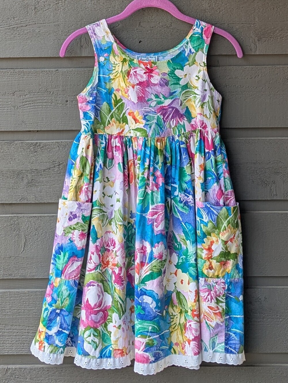 VTG 80s Kokomo Kids Watercolor Floral Multicolor Sleeveless Girls' Dress Size 10